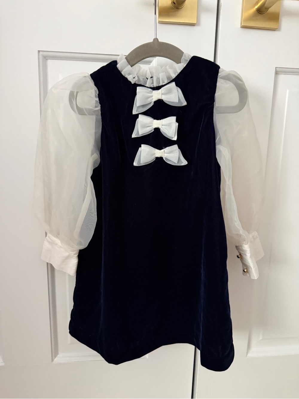 Janie and Jack navy blue velvet dress ivory organza sleeves size 3